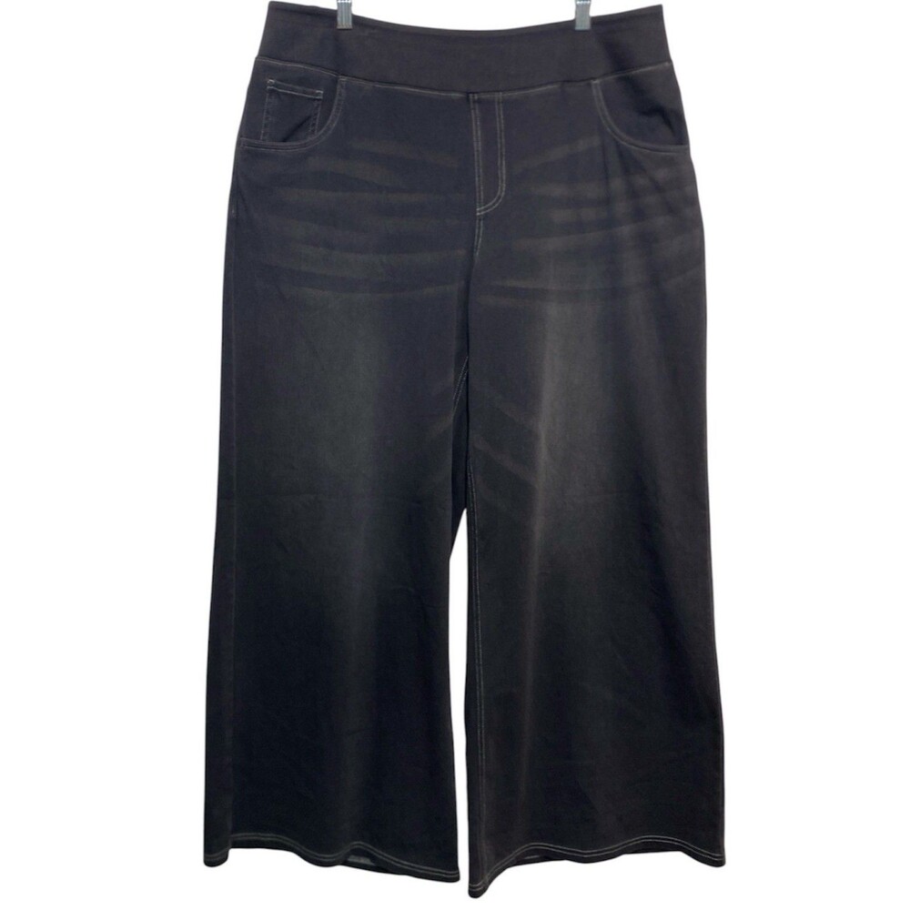 Halara Flex Denim Jeans Womens 2X Faded Black Relaxed Wide Leg Stretch Pull On